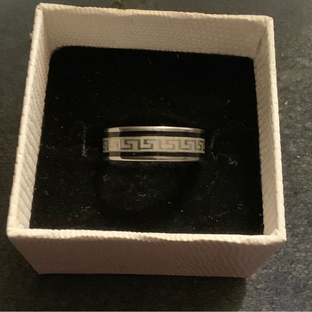 BN Stainless Steel Silver Greek Design Ring